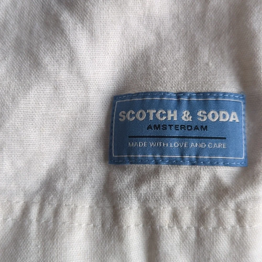 Scotch & Soda Men's Textured Linen Blend Cream Short Sleeve Button Down Shirt, L - Picture 4 of 10